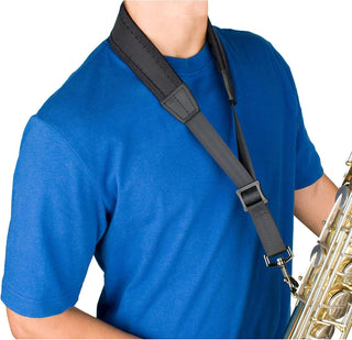 Saxophone Neck Strap - Less Stress Neoprene, Metal Snap, Size 24" Tall (Black)